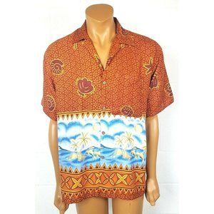 Tropic Threads Men's Hawaiian Aloha Shirt Size Large Shells Palm Trees Vacation